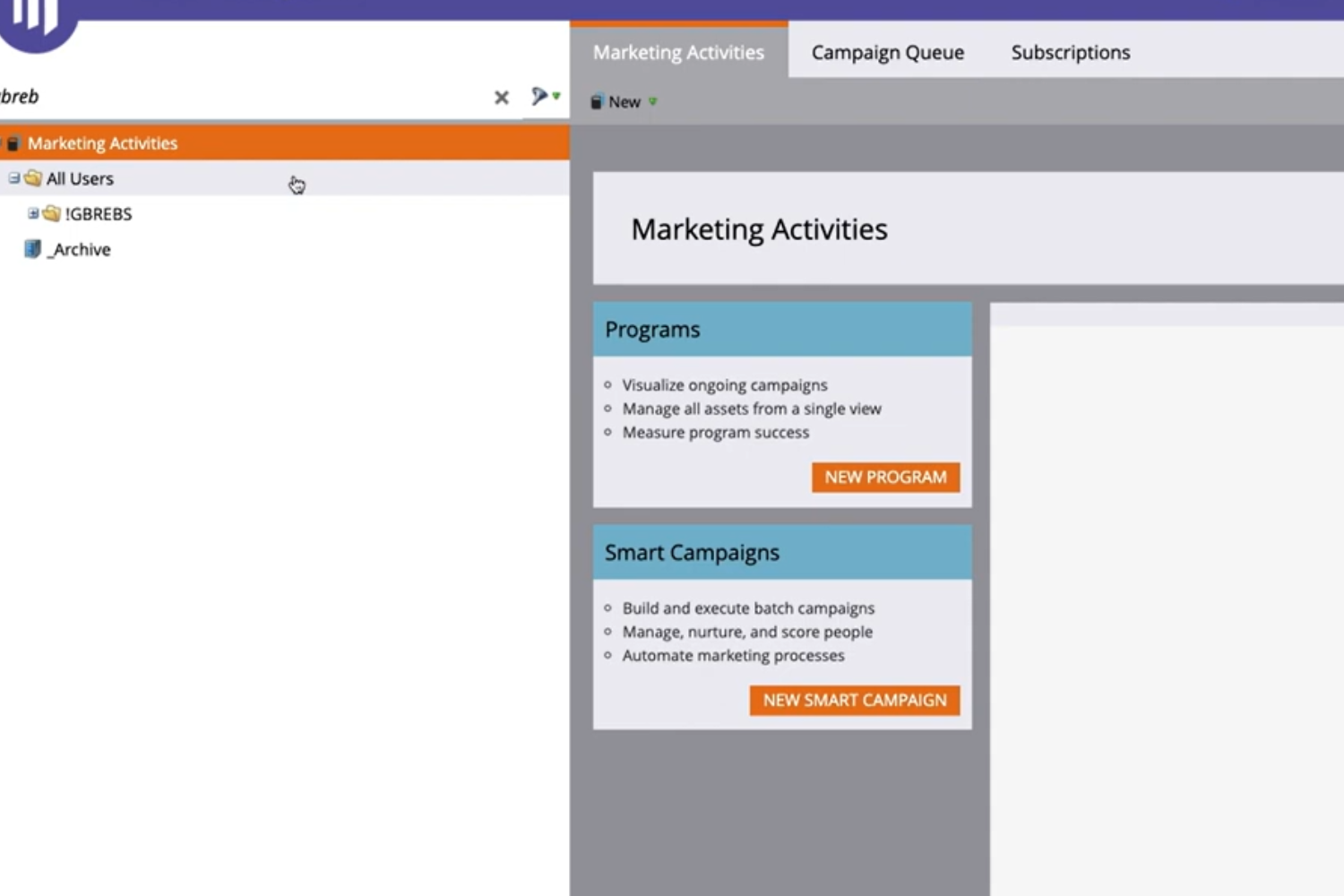 Dashboard view of Marketo Marketing Activities managed through Marketo consulting services